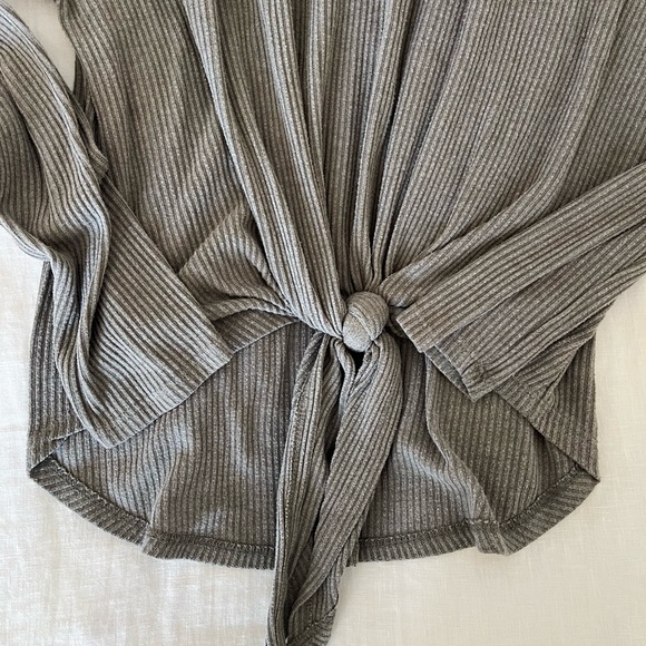 Women's Ribbed Henley Top - Olive - Picture 3 of 3